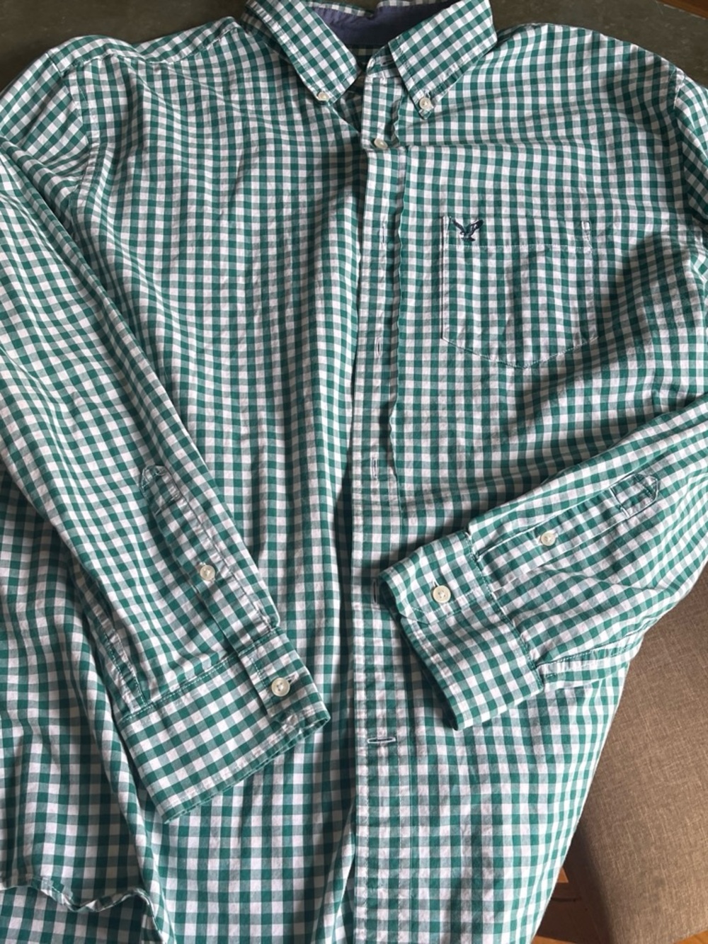 American Eagle Outfitters Green and White Gingham Button-Down Shirt